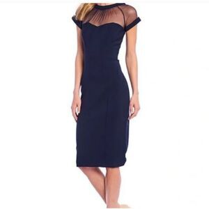 Maggy London Illusion Navy Blue Special Occasion Party Holiday Cocktail Dress, 8